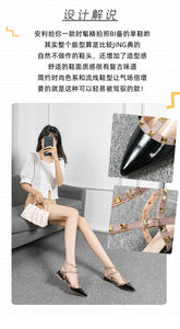 Summer high-heeled women's sandals Fashion brand design pointed rivet red casual shoes Large size 41-43