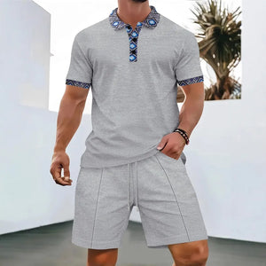 Summer Men Sports Polo Suit Short Sleeve Stylish Zipper Polo Shirt And Shorts Set Men Casual Streetwear 2-pie Leisure Sports Set