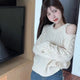 Women's Clothing Off Shoulder Sweet Sweaters Autumn/Winter Sexy Unique Tops Lady Elegant Crew Neck Knitted All-match Pullovers