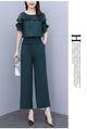 Women's Summer Suit 2025 New Waistband Lace Openwork Off The Shoulder Short Sleeve Tops Wide Leg Pants 2 Two Piece Set For Women