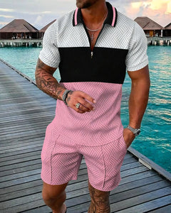 Funny 3D Printed Men's 2 Piece Sets Fashion Polo Shirt+Shorts Outfit Casual Short Sleeve Zipper Shirts Summer Hip Hop Streetwear