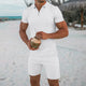 Men's Comfortable Short-Sleeved Waffle Polo Shirt And Shorts Set - Breathable Lightweight Spring/Summer Clothing
