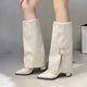 Fashion High Heels Knee High Boots for Women Winter 2025 Trend Pointed Toe Knight Boots Woman Fold Over PU Leather Long Botas