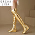 ORCHA LISA Over Knee Boots 60cm High Shiny Fashion Round Toe Wedge Heel Heel Big Size 47 48 US16 US17 Red Black