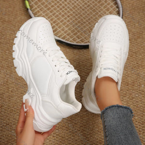 Comemore White Height Increase Sneakers for Women Autumn New Lace Up Platform Casual Leather Comfortable Women's Vulcanize Shoes