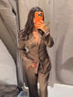 Vintage Brown Strip Blazer Jacket Pant Sets Padded Shoulder Slim Fit Suit Coat High Waist Casual Trousers 2025 New Autumn Outfit