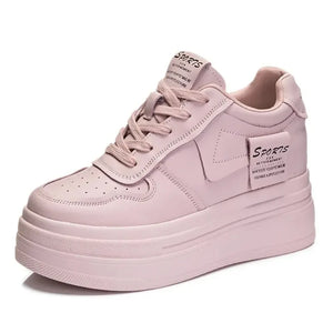 Koznoy 8cm Cow Genuine Leather Comfy Casual Breathable Platform Autumn Fall Ladies Vulcanize Women Chunky Sneakers High Brand