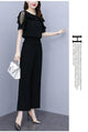Women's Summer Suit 2025 New Waistband Lace Openwork Off The Shoulder Short Sleeve Tops Wide Leg Pants 2 Two Piece Set For Women