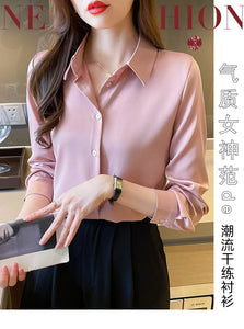 New Spring satin shirts solid color office ladies shirts fashion Women Blouses Long Sleeve Tops Blusas Mujer