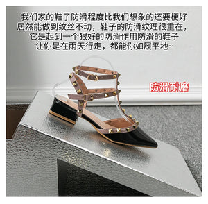 Summer high-heeled women's sandals Fashion brand design pointed rivet red casual shoes Large size 41-43