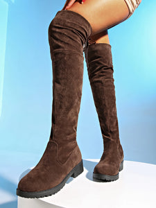 2024 New Women Boots Winter brown Over The Knee Boots Comfort Lace Up Chunky High Heels Shoes Fashion Warm Suede Round Toe Boots