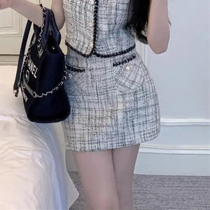 Ele Two-Piece Set  Sensation Small Cro Faion ort Women's Clothing Whole Set V-Ne Buttoning Polyester