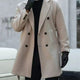 Fall/winter men's and women's solid color double breasted woolen coat with belt and collar, business casual long sleeved jacket,
