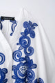HH Women's 2-piece Set Of Blue Embroidered Single-breasted Loose Shirt + Chic High-waisted Loose Pleated Street Skirt Suit