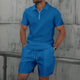 Summer Men Sports Polo Suit Short Sleeve Stylish Zipper Polo Shirt And Shorts Set Men Casual Streetwear 2-pie Leisure Sports Set