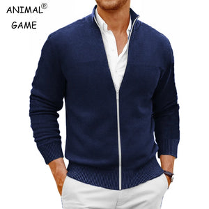 Animal Game Men's Knit Zipper SweaterCoats Slim Fit Sweaters Stand Collar Fall Winter Cardigan Sweater Jumper Warm Streetwear