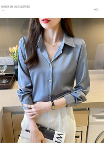 New Spring satin shirts solid color office ladies shirts fashion Women Blouses Long Sleeve Tops Blusas Mujer