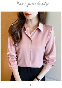New Spring satin shirts solid color office ladies shirts fashion Women Blouses Long Sleeve Tops Blusas Mujer