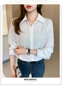 New Spring satin shirts solid color office ladies shirts fashion Women Blouses Long Sleeve Tops Blusas Mujer