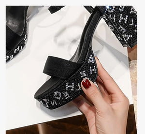 Women Sequin High-heeled Shoes Rhinestone Pumps Ladies Bling Party Shoes High-grade Wedding Banquet Dance Shoes Crystal