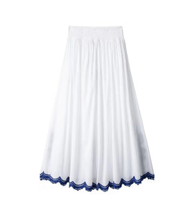 HH Women's 2-piece Set Of Blue Embroidered Single-breasted Loose Shirt + Chic High-waisted Loose Pleated Street Skirt Suit
