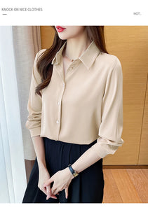 New Spring satin shirts solid color office ladies shirts fashion Women Blouses Long Sleeve Tops Blusas Mujer