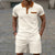 2025 summer new men waffle pocket color matching POLO shirt short sleeve shirt T-shirt shorts two sets