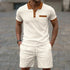2025 summer new men waffle pocket color matching POLO shirt short sleeve shirt T-shirt shorts two sets