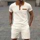2025 summer new men waffle pocket color matching POLO shirt short sleeve shirt T-shirt shorts two sets