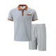 2025 summer new men waffle pocket color matching POLO shirt short sleeve shirt T-shirt shorts two sets