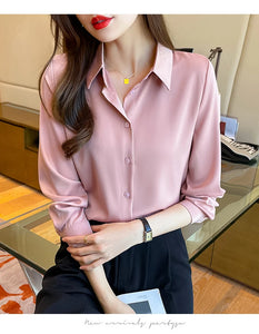 New Spring satin shirts solid color office ladies shirts fashion Women Blouses Long Sleeve Tops Blusas Mujer