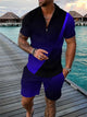 Funny 3D Polka Dot Print Men's Short Sleeve Sets Fashion Zip Polo Shirt Shorts 2 Piece Outfit Summer Street Clothing Casual Suit