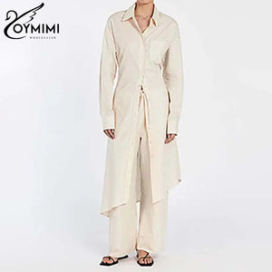 Oymimi Elegant Apricot Print Sets For Women 2 Pieces Fashion Long Sleeve Pockets Lace-Up Button Robe And Drawstring Pants Sets