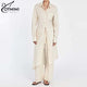Oymimi Elegant Apricot Print Sets For Women 2 Pieces Fashion Long Sleeve Pockets Lace-Up Button Robe And Drawstring Pants Sets