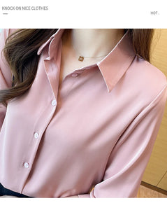 New Spring satin shirts solid color office ladies shirts fashion Women Blouses Long Sleeve Tops Blusas Mujer
