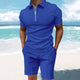Men's Comfortable Short-Sleeved Waffle Polo Shirt And Shorts Set - Breathable Lightweight Spring/Summer Clothing