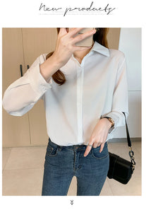 New Spring satin shirts solid color office ladies shirts fashion Women Blouses Long Sleeve Tops Blusas Mujer
