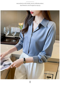 New Spring satin shirts solid color office ladies shirts fashion Women Blouses Long Sleeve Tops Blusas Mujer