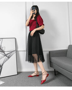 Summer high-heeled women's sandals Fashion brand design pointed rivet red casual shoes Large size 41-43