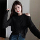 Women's Clothing Off Shoulder Sweet Sweaters Autumn/Winter Sexy Unique Tops Lady Elegant Crew Neck Knitted All-match Pullovers