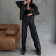 FSMG Casual Sweatshirt Pants Set Solid Zippers Jackets Loose High Waist Lace-up Elastic Waist Trousers Suits Sportswear 2 Pieces