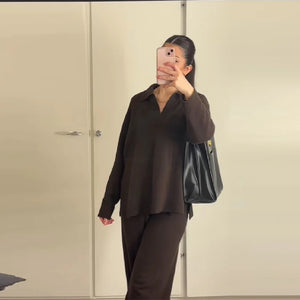 Casual Simple Loose Sweater Trousers Set Solid Color Retro Versatile Comfortable Streetwear Top Pants Commuting Women's Outfit