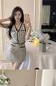 Ele Two-Piece Set  Sensation Small Cro Faion ort Women's Clothing Whole Set V-Ne Buttoning Polyester