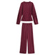HH Women's 2-Piece Set Fashion Slimming Double-Sided Fabric Round Neck Long-Sleeve Top+Elegant Stretch Casual Wide Leg Pants