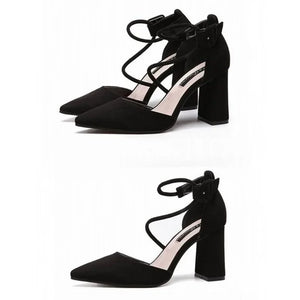 Women's Shoes Sandals Female Summer Thick with High-heeled Pointed Stiletto Sexy Nightclub Buckle Strap Zapatilla Mujer