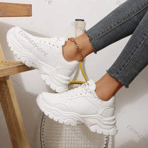 Comemore White Height Increase Sneakers for Women Autumn New Lace Up Platform Casual Leather Comfortable Women's Vulcanize Shoes