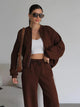 FSMG Casual Sweatshirt Pants Set Solid Zippers Jackets Loose High Waist Lace-up Elastic Waist Trousers Suits Sportswear 2 Pieces