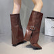 Fashion High Heels Knee High Boots for Women Winter 2025 Trend Pointed Toe Knight Boots Woman Fold Over PU Leather Long Botas