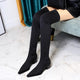 BIGTREE Shoes Women Sexy Over The Knee Boots Pointed Top Stretch Boots Thick Heel High Boots Black Long Boots Autumn Winter Shoe