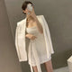 Ele Long Sve Suit Jaet ort Coat + Waist-Cinching Vest Dr Women's Faion Set Cotton Material Autumn Season